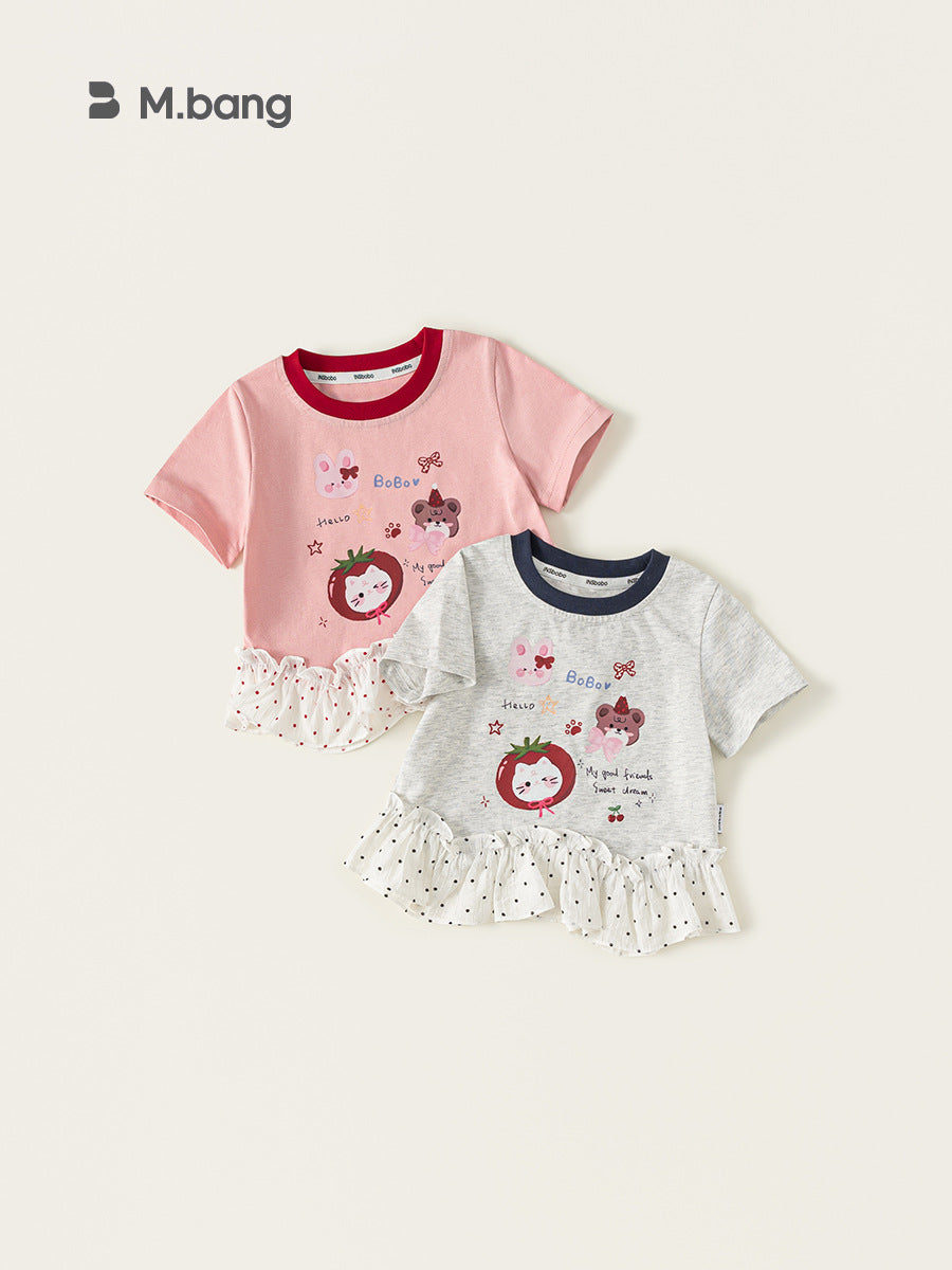 Children's Clothing Short-sleeved Lace Stitching Little Clothes Summer Thin Cute Children's T-shirt