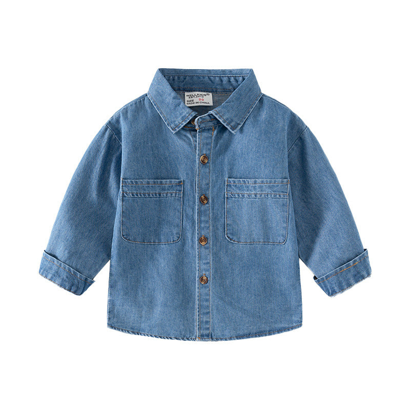 Children's Spring Denim Long-sleeved Leisure Washed Children's Shirt