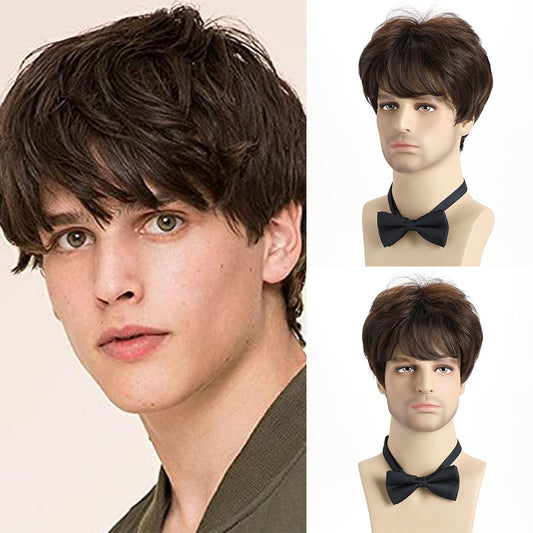 Men's Natural Handsome Short Curly Hair Chemical Wig Long Curls