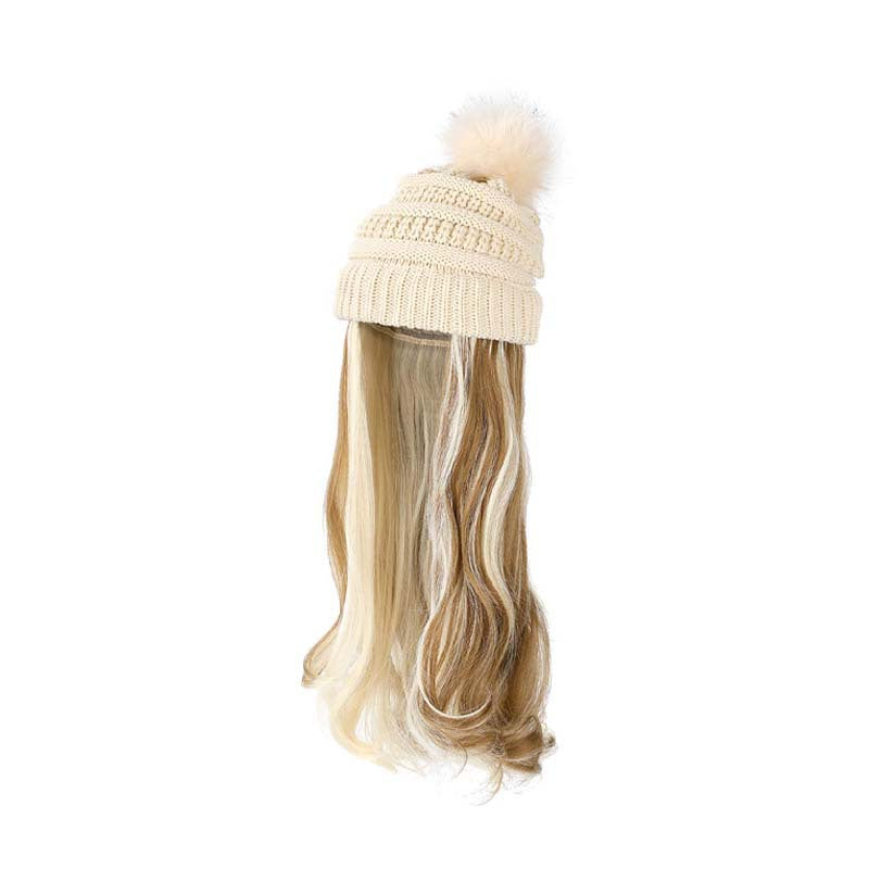 Women's Hair Big Wave Hat Solid Color Wig Long Curls