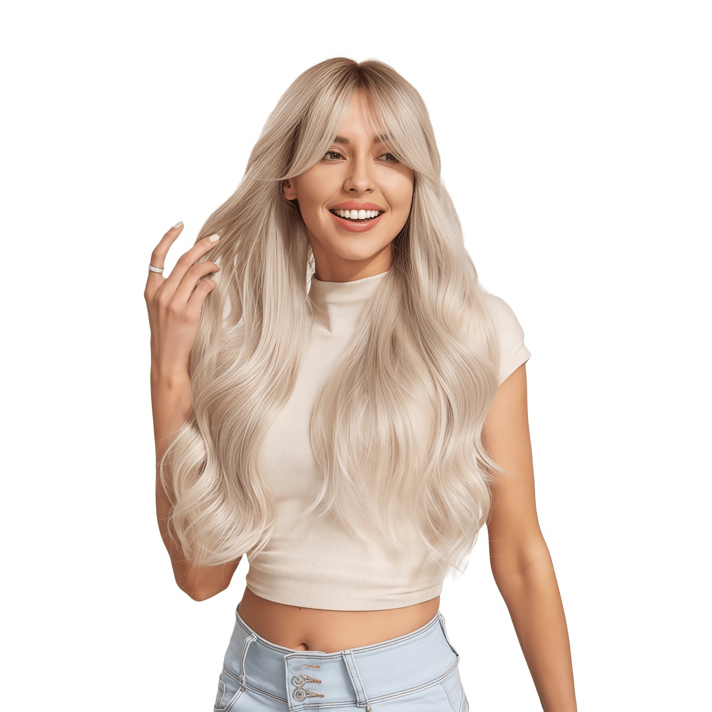 Female Curly Hair Platinum Big Wave Full Wig Long Curls