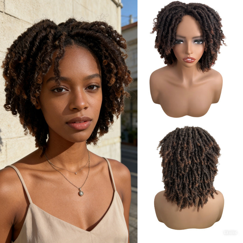 Women's African Dreadlocks Full Top Fiber Rose Wig Short Curly Hair