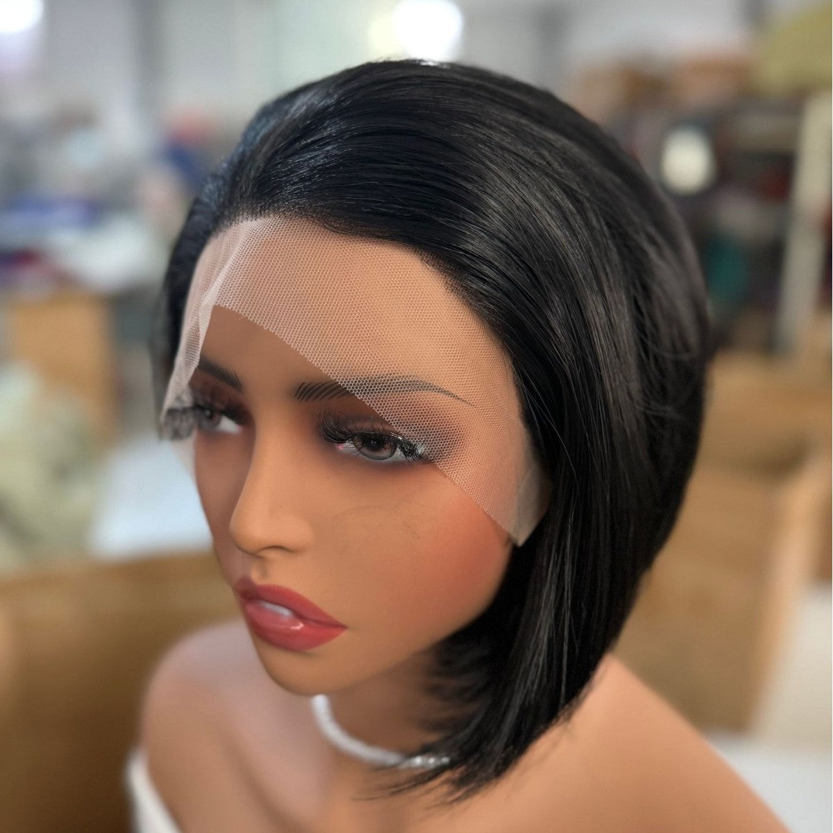 Front Lace Black Short Hair Natural Hairline Chemical Other Wig