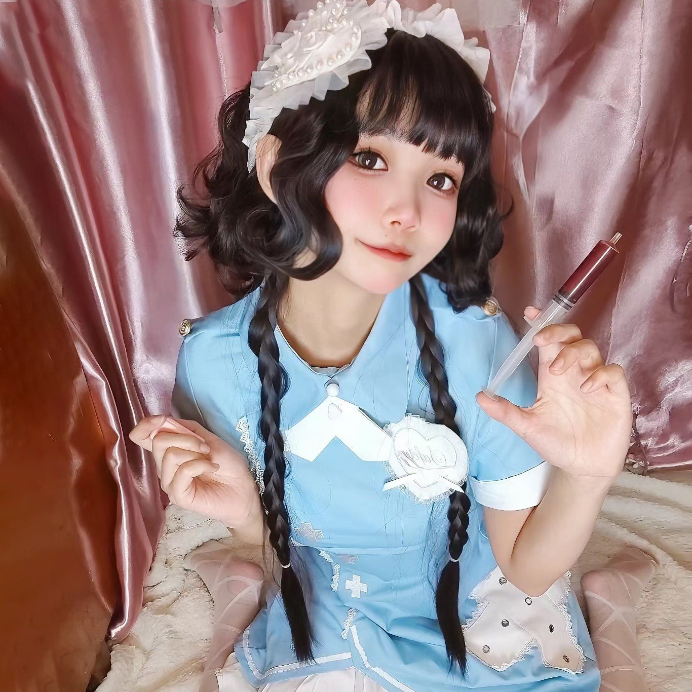 Lolita Jellyfish Head Can Tie Double Ponytail Wig Short Curly Hair