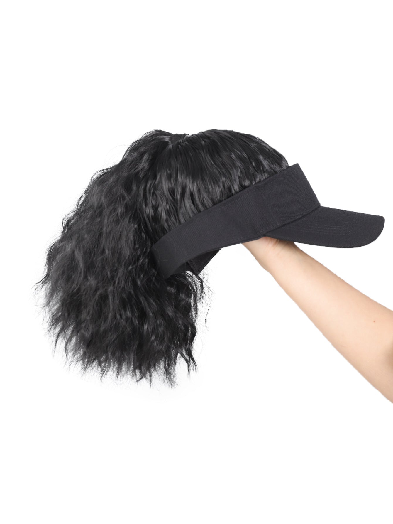 Female Sun Protection Peaked Cap Baseball Solid Color Crownless Wig Short Curly Hair