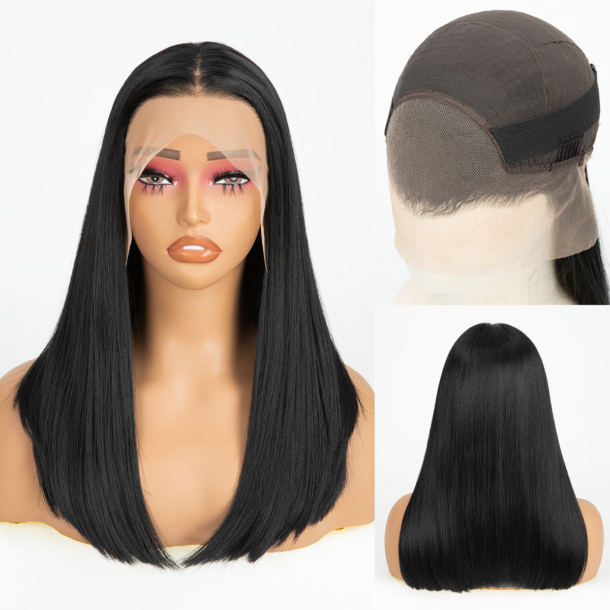 Lace Head Cover Black Hand-woven Curly Long Straight Wig
