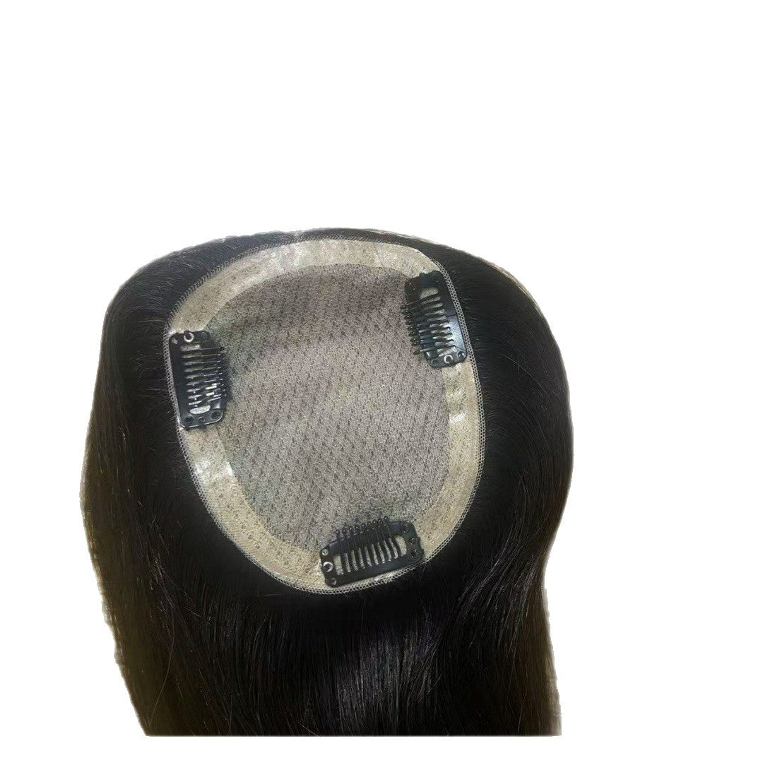 Men's Hair Supplementing Piece Pieces Real Bald Male Hand Woven Invisible Long Straight Wig