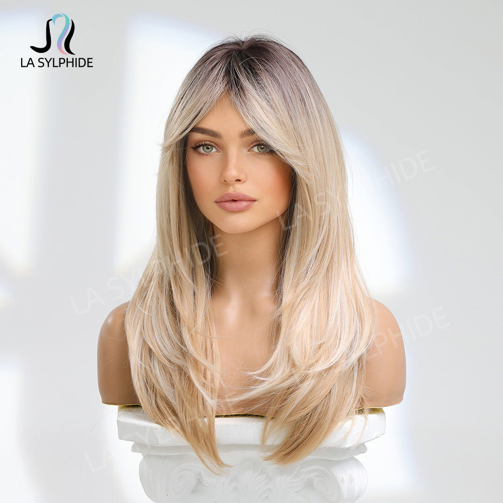 Women's Optional Bangs Texture Straight Hair Wig Long Curls