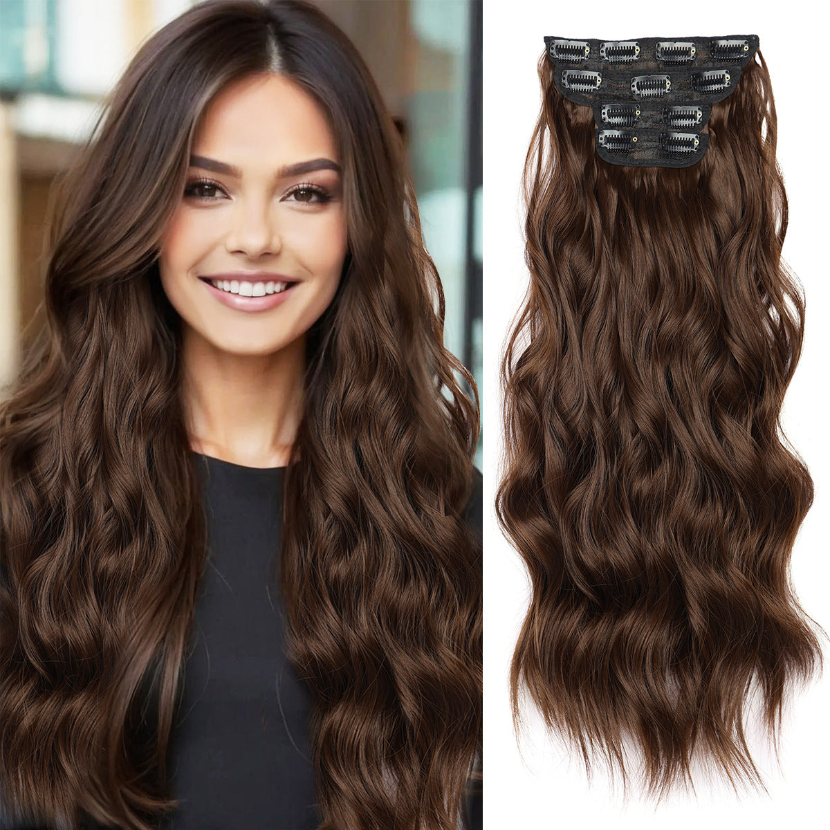 Women's Set Water Ripple Hairpiece Clip Fiber Wig