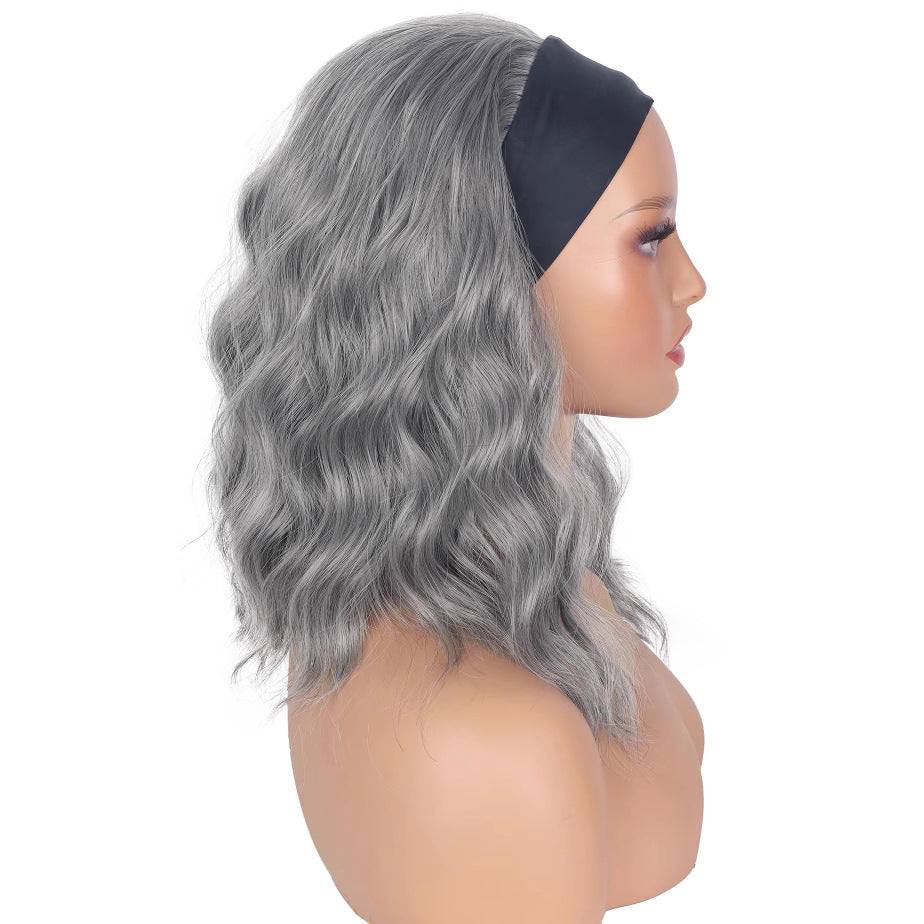 Women's Black Ice Ribbon Water Ripple Synthetic Wig Short Curly Hair
