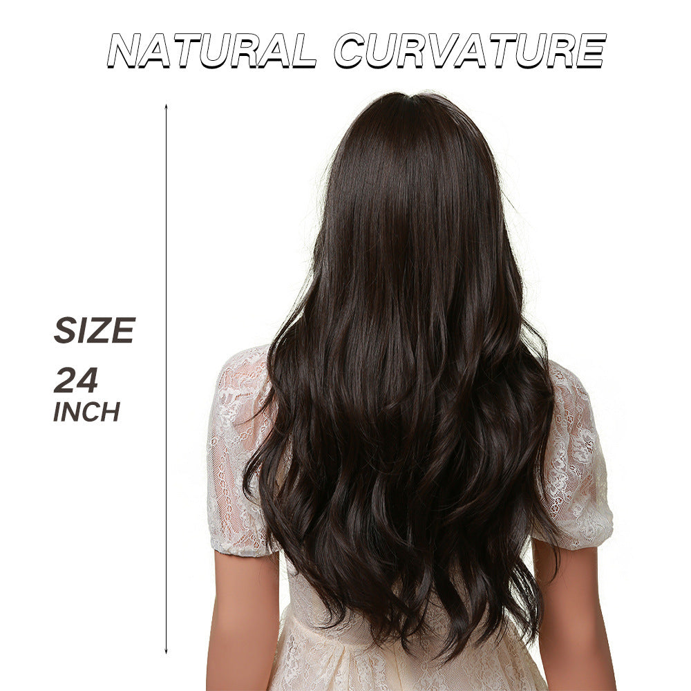 Women's Brown Wigs With Bangs Wave Synthetic Long Straight Wig