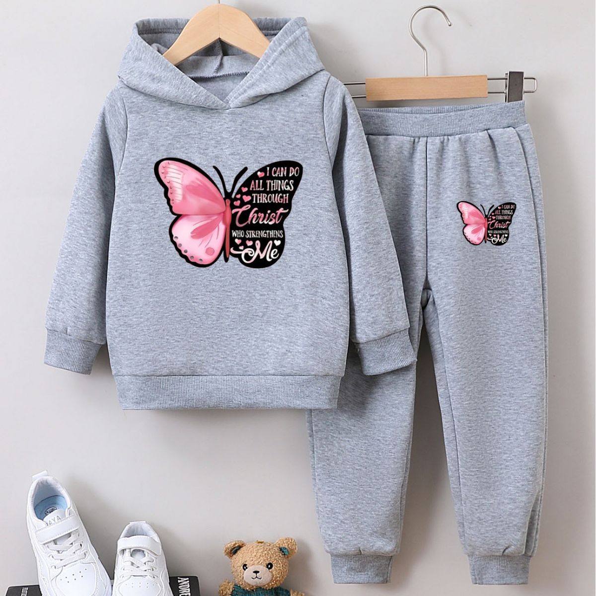 Children's Fashion Sweater Two-piece Cartoon Cute Brushed Butterflies Children's Suit