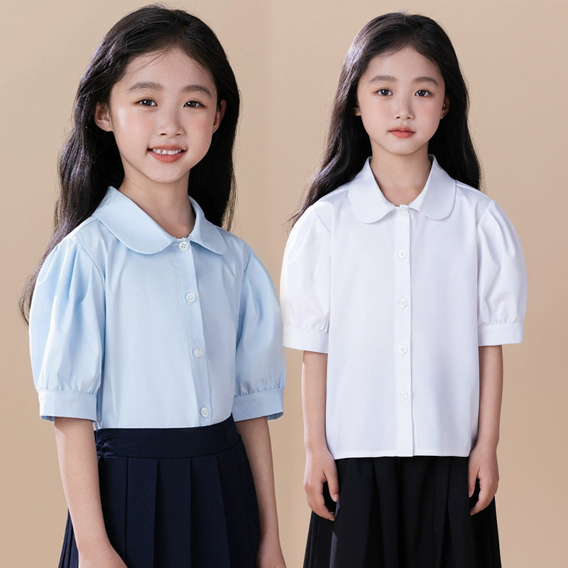 Children's Clothing Summer Short Sleeve Cotton White Doll Collar Children's Shirt