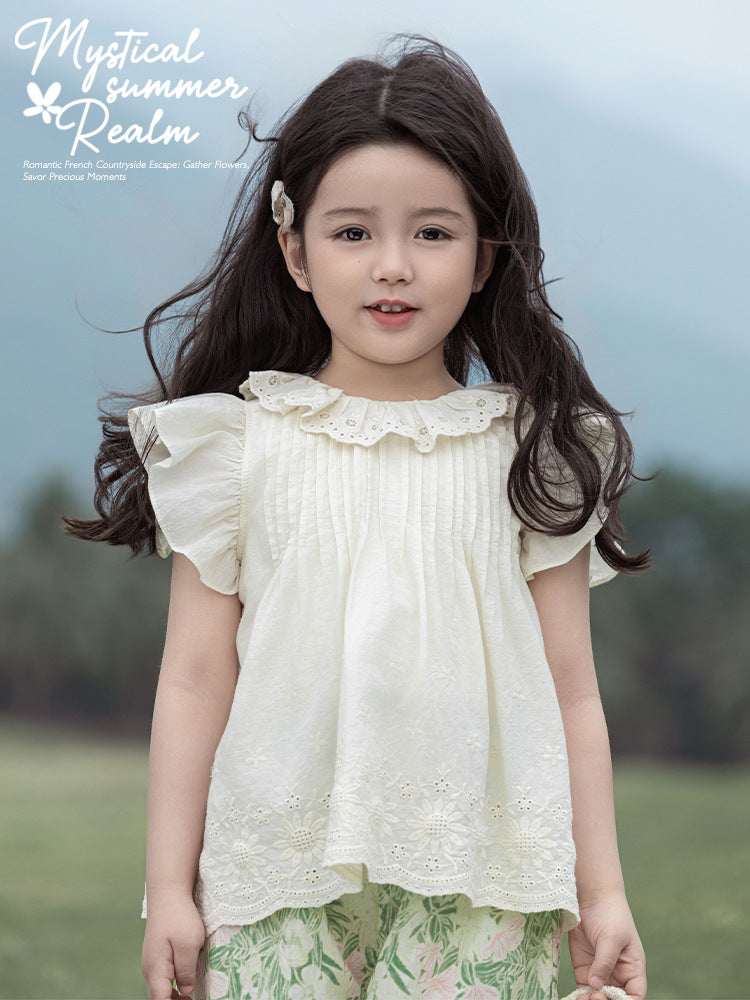 Simple Dress Sweet Pleating Puff Sleeve Doll Shirt Anti Mosquito Children's Suit