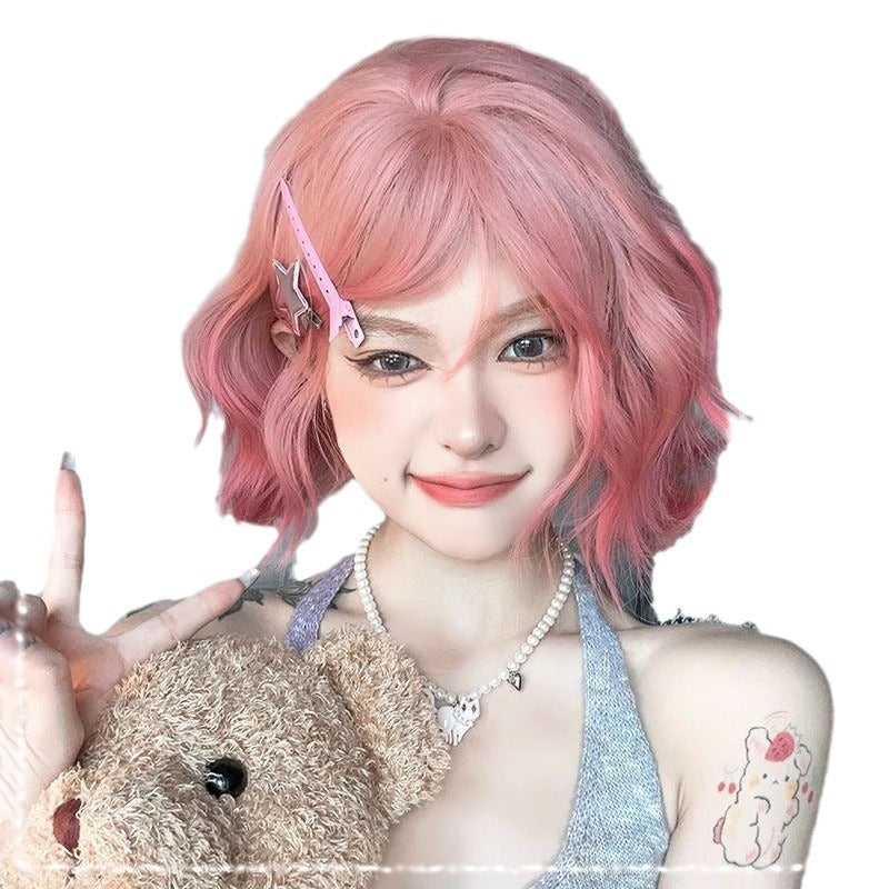 Female Small Cute Pink Water Ripple Daily Wig Long Curls
