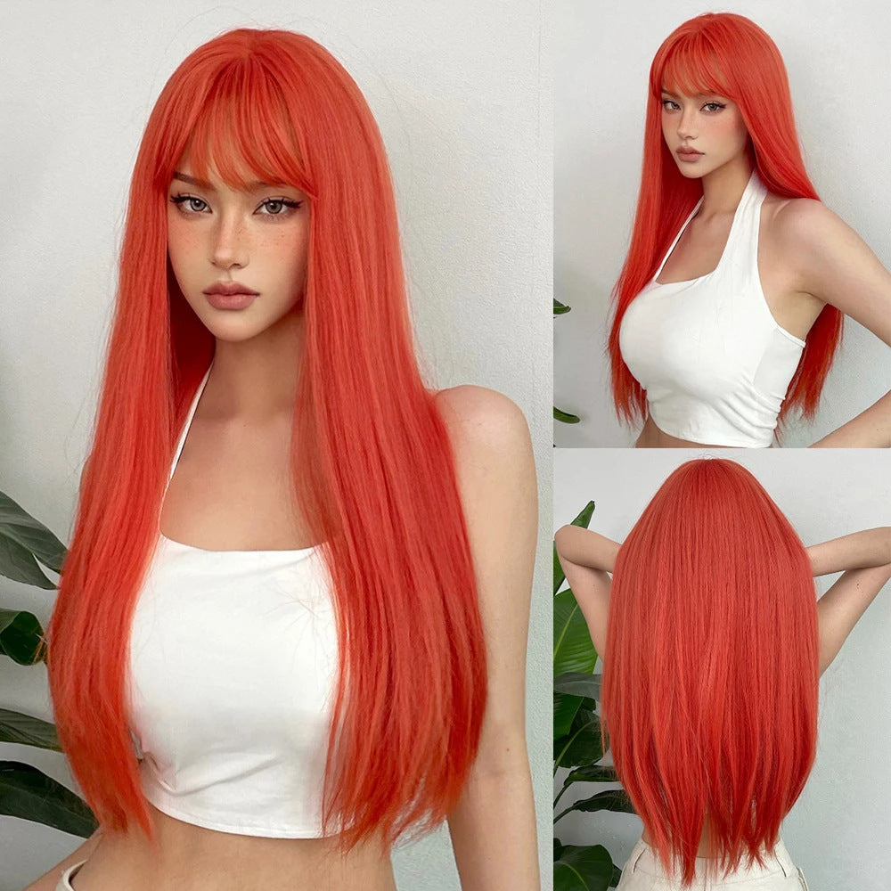 Women's Hair Korean Style Bangs Blue Natural Wig Long Curls