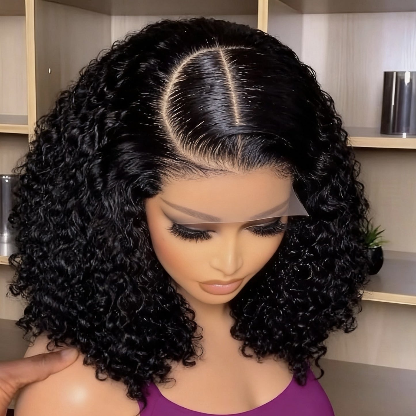Women's African Small Curly Front Lace Black Short Hair Chemical Wig Long Curls