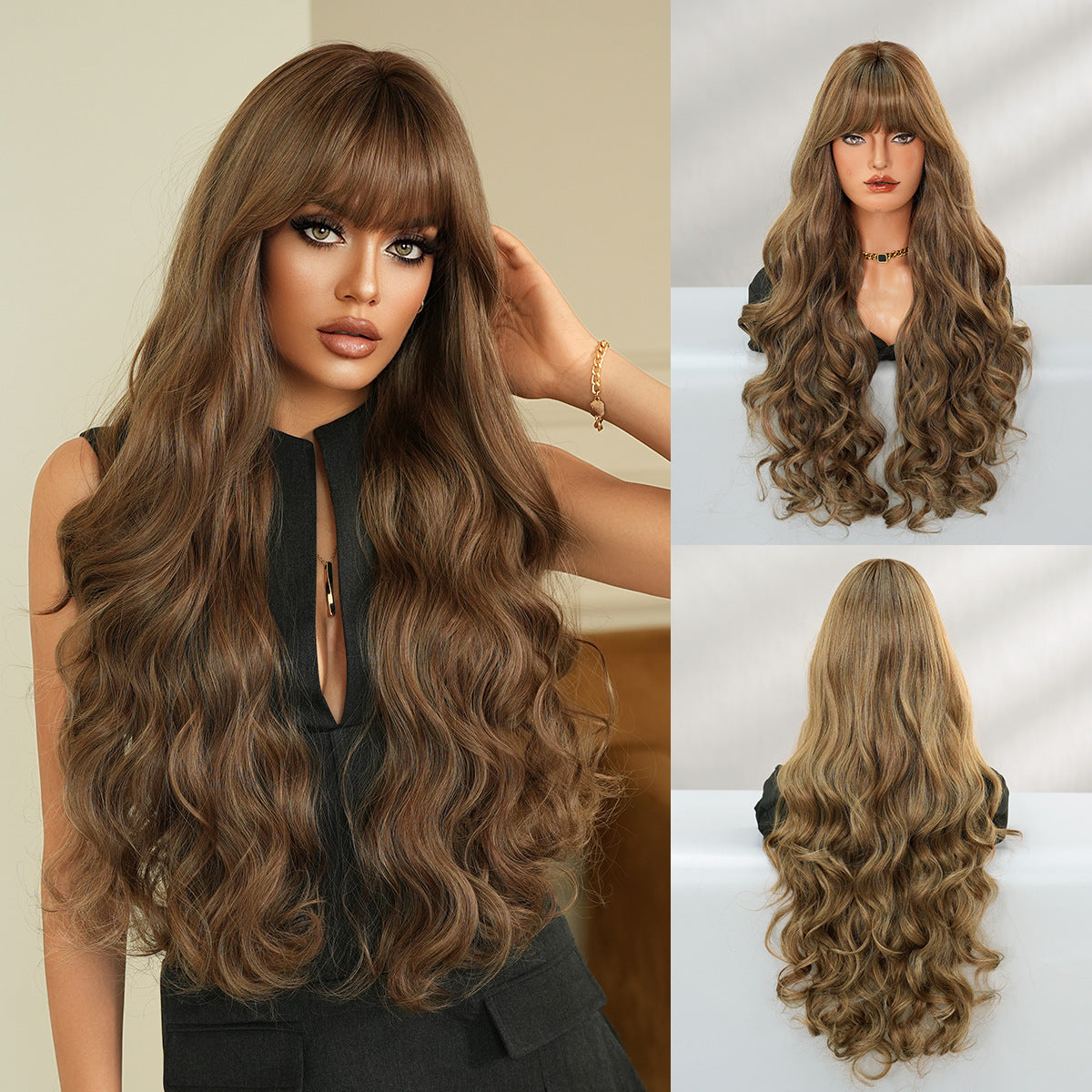 Quality Super Curly Female Brown Big Wig Long Curls