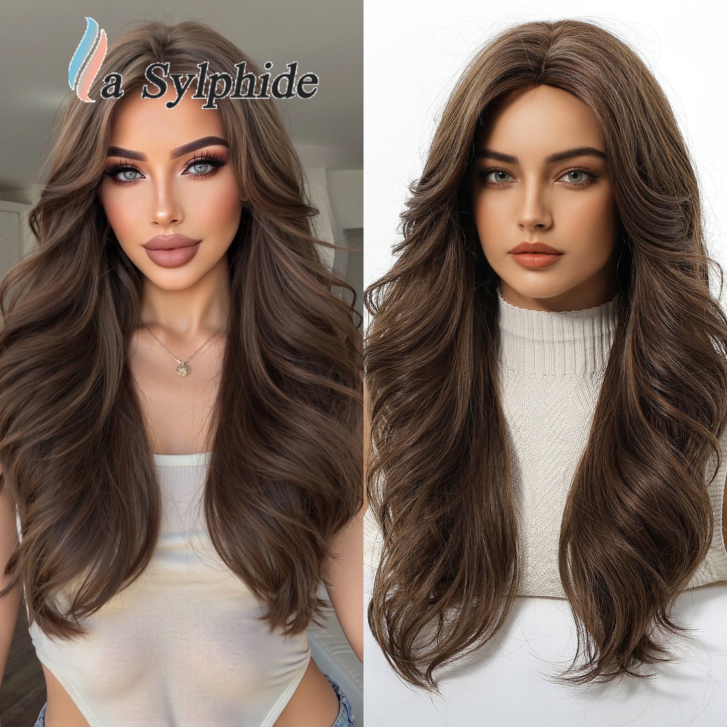 Artificial Human Hair Natural Full-top Curly Lazy Water Ripple Mid-point Wig Long Curls