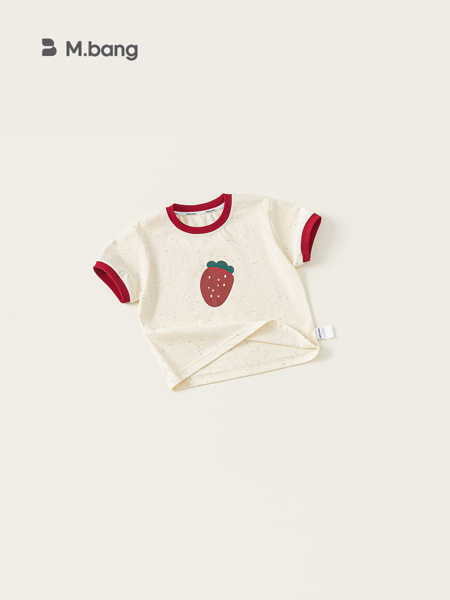 Women's & Children's Short-sleeved Contrast Color Top Cartoon Strawberry Round Neck Clothes For Children's T-shirt