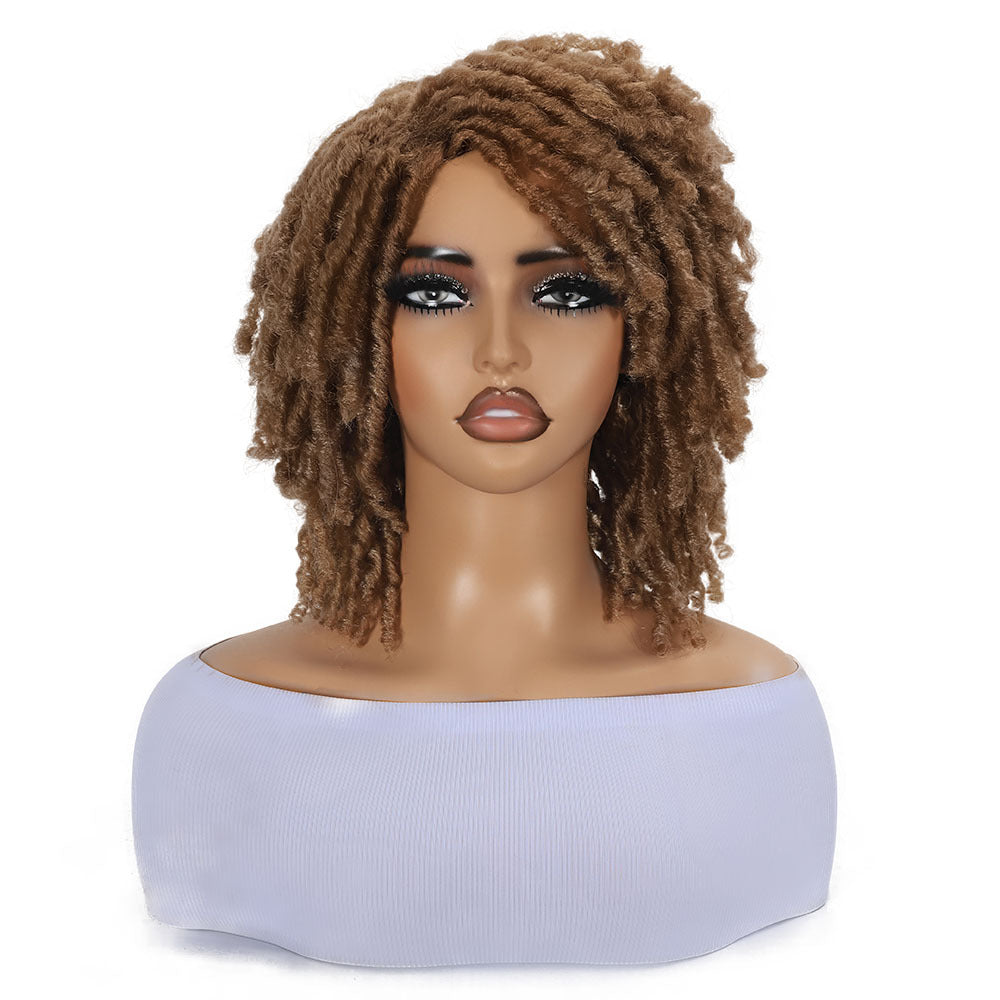 Women's African Dreadlocks Tube Qu Hollow Curler Caterpillar Wig Short Curly Hair