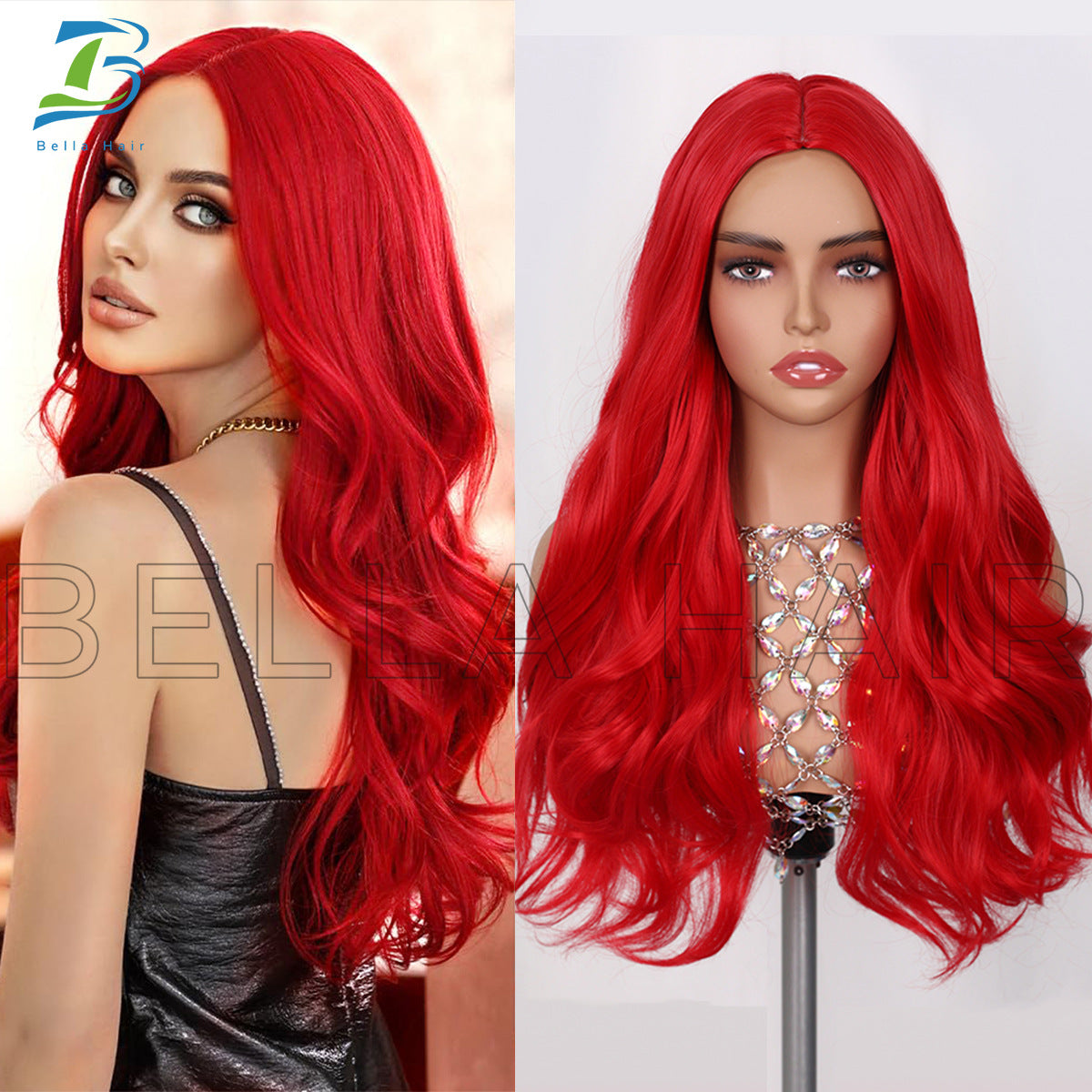 Red Medium Large Wave Long Fashion Fiber Wig Short Curly Hair