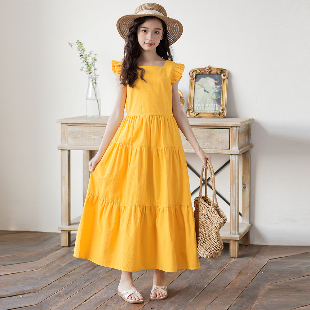 Women's & Children's Flying Sleeve Older Summer Clothes Middle Big Loose Cake Midi Children's Dress