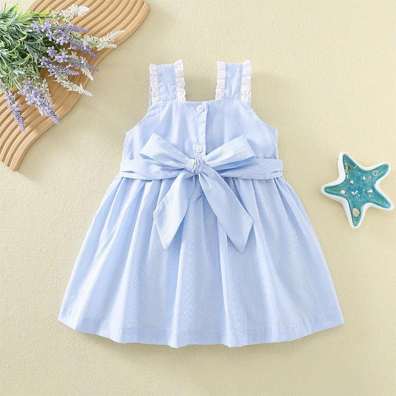 Princess Cute Cartoon Embroidery Ice Cream Smocking Blue Children's Dress