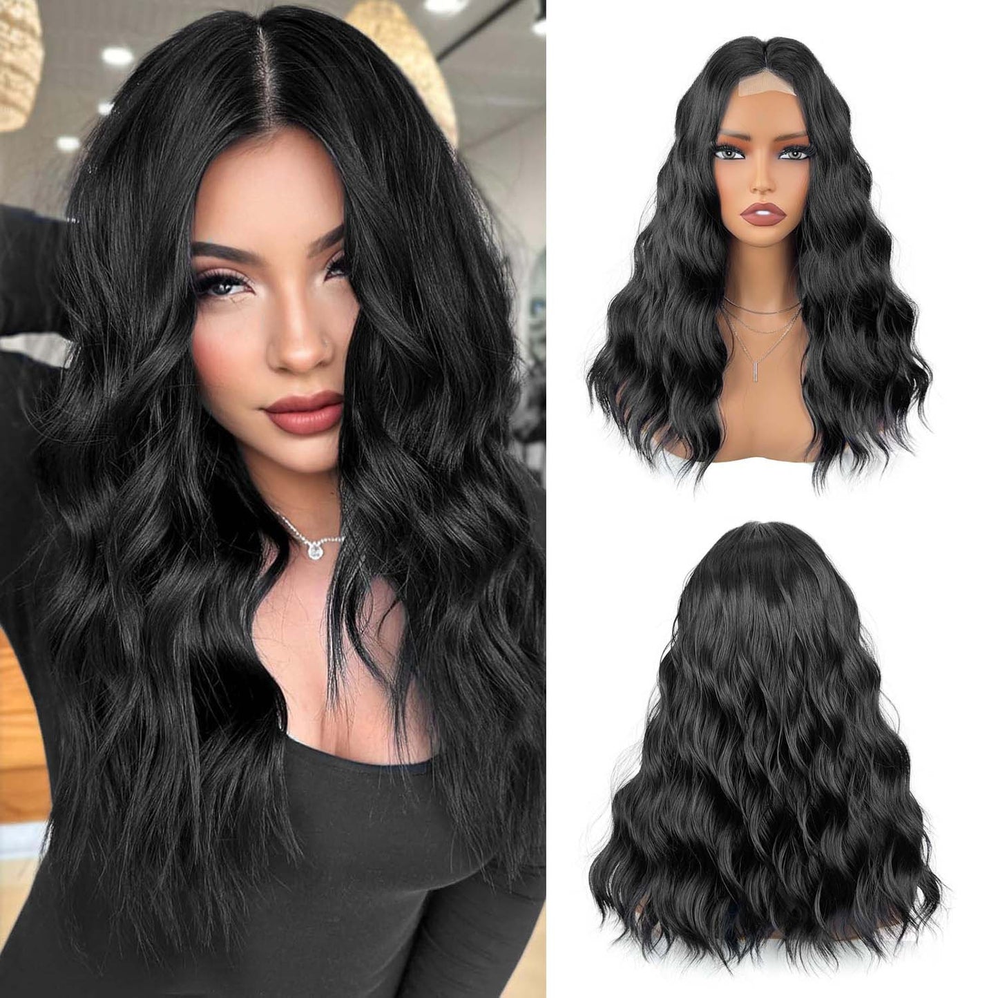 Fashion Black Forehead Lace Mid-length Small Wig Long Curls