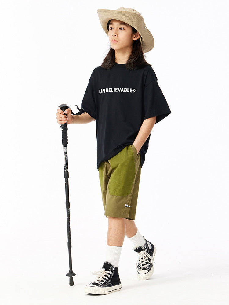 Children's Boys American High Street Short-sleeved Medium Big Casual Cotton Top Children's T-shirt