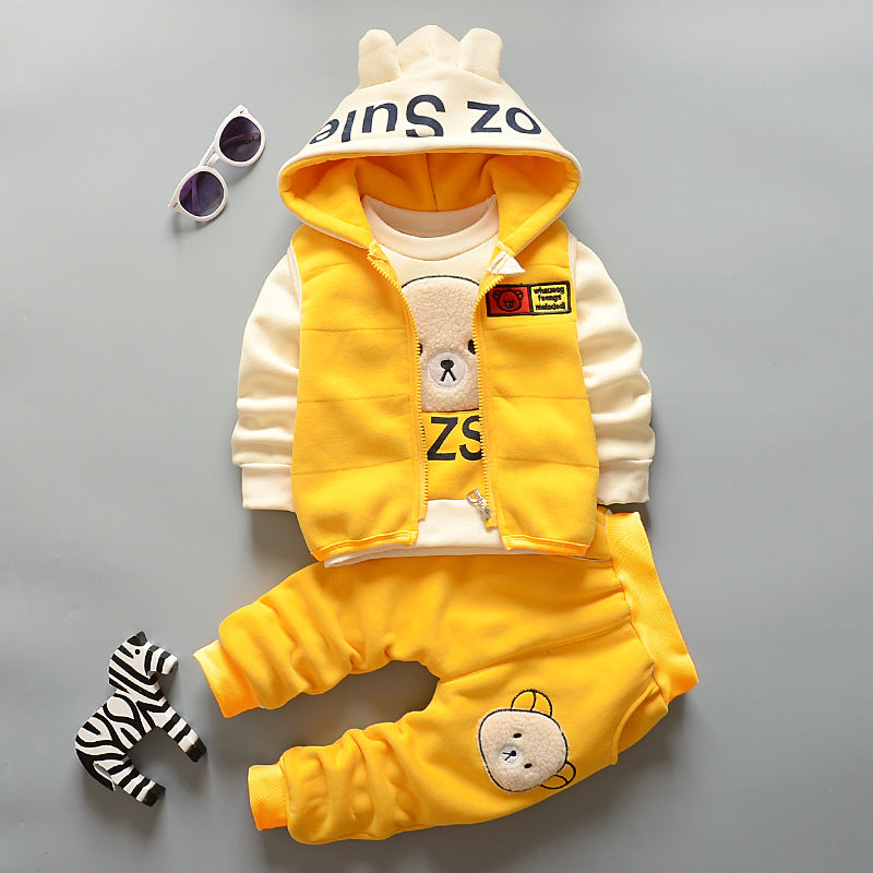 Children's Fleece-lined Sweater Handsome Boys Clothes Two-piece Children's Suit