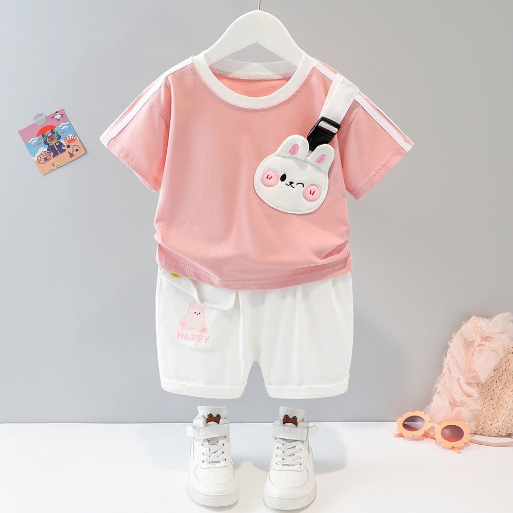 Children's Boys Summer Short-sleeved Cartoon Animal Two-piece Set Children's Suit