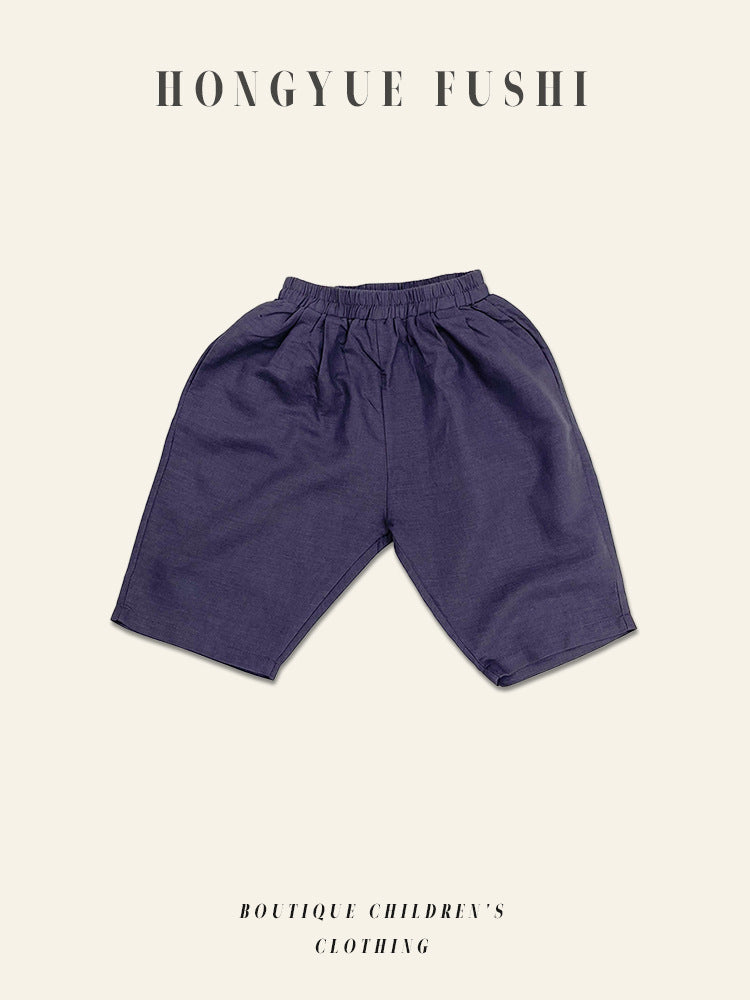 Children's Linen Middle Cropped Summer Korean Style Boys Baggy High Children's Pants