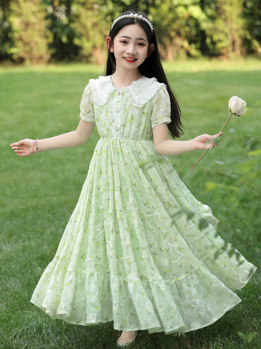 Children's Summer Princess Western Style Medium Big Floral Children's Dress