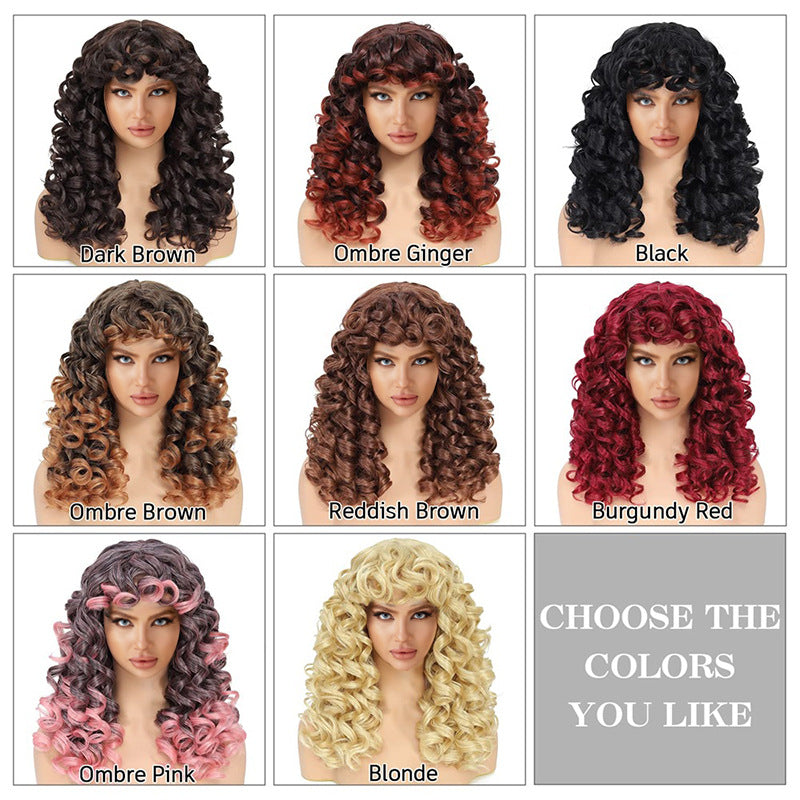 Women's Small Roll Chemical Fiber Rose Net African Head Wig Short Curly Hair