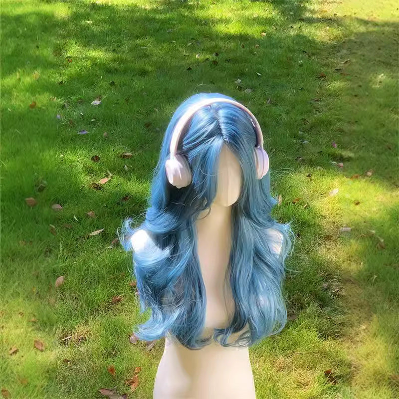 Cloudy Blue Cold Atmosphere Feeling Small Wig Long Curls