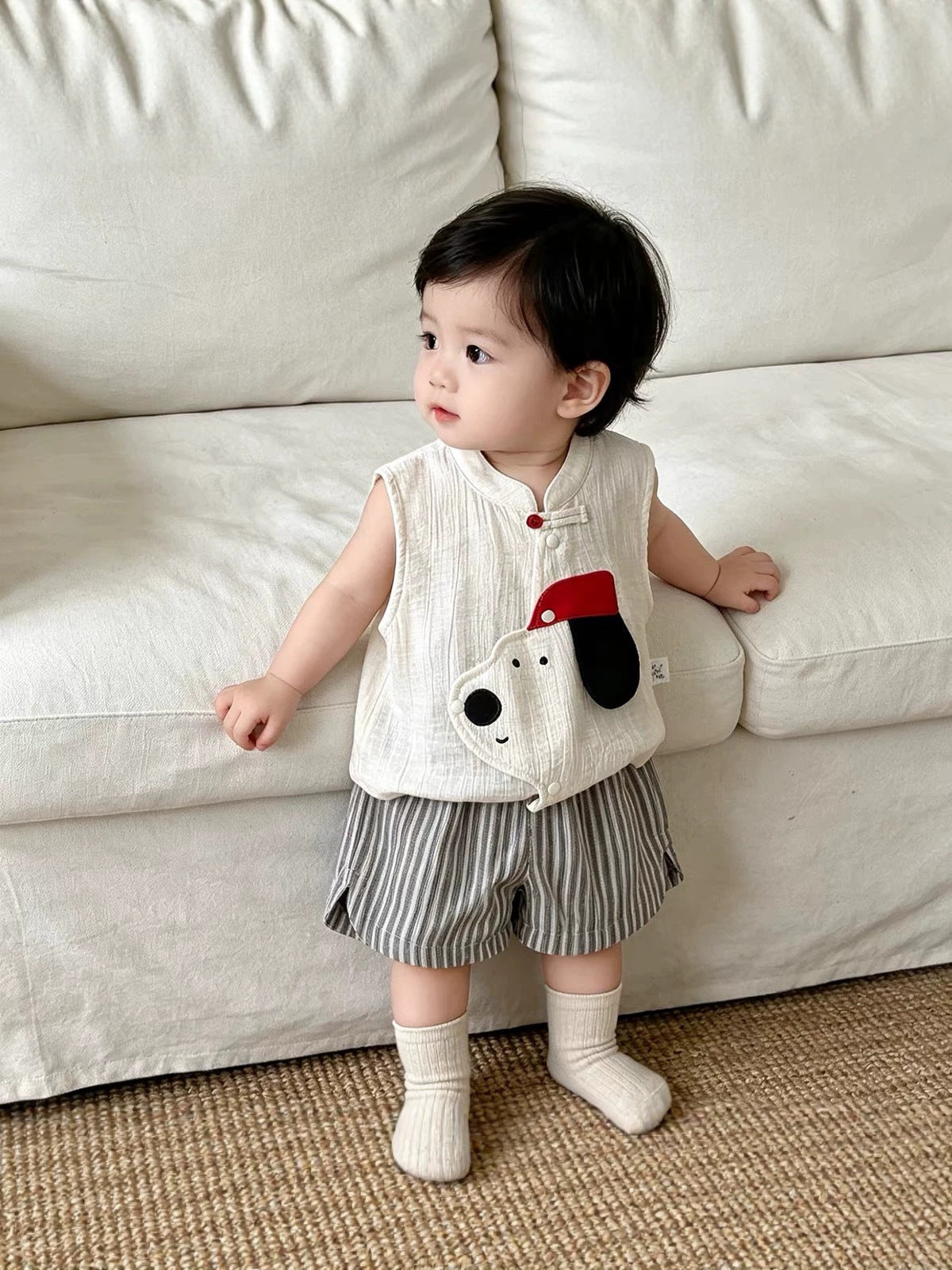 Children's Summer Wear Sleeveless Cartoon Striped Shorts Two-piece Set Western Children's Suit