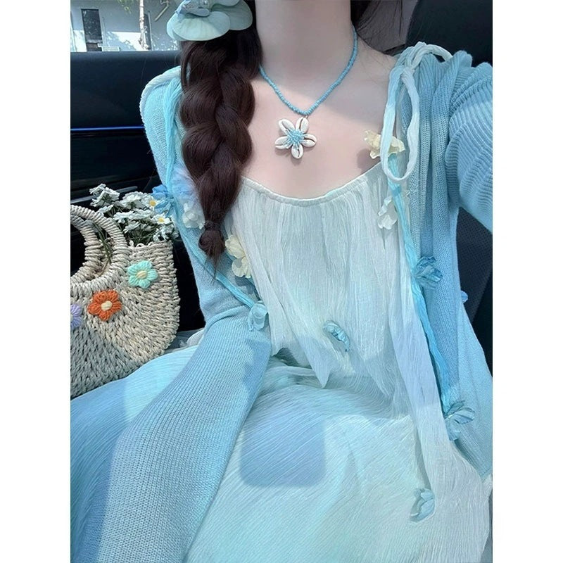 Women's Mint Mambo Style Gradient Blue Strap For Summer Gentle Seaside Children's Dress