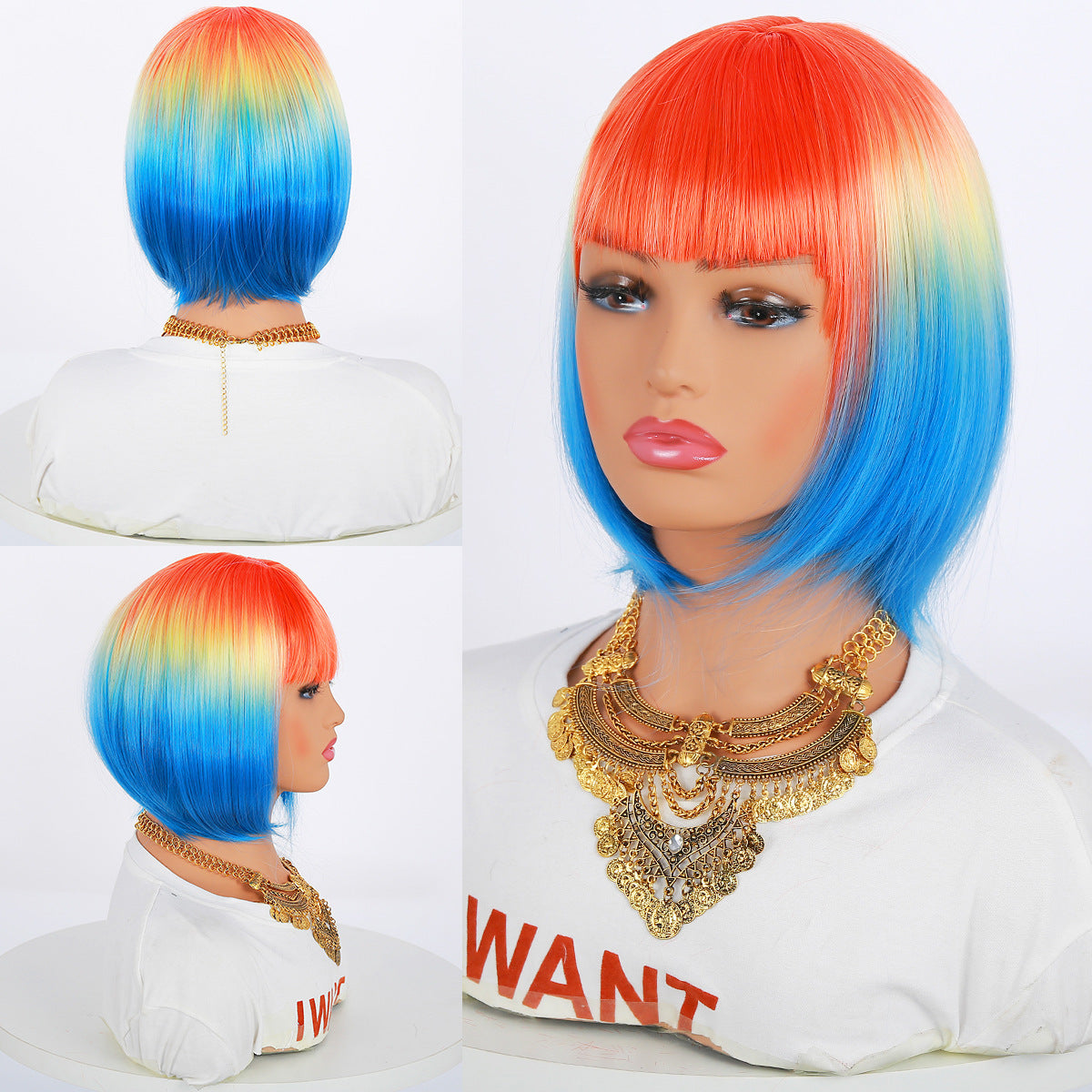Trendy Female Gradient Wave Chemical Fiber Wig Short Straight Hair