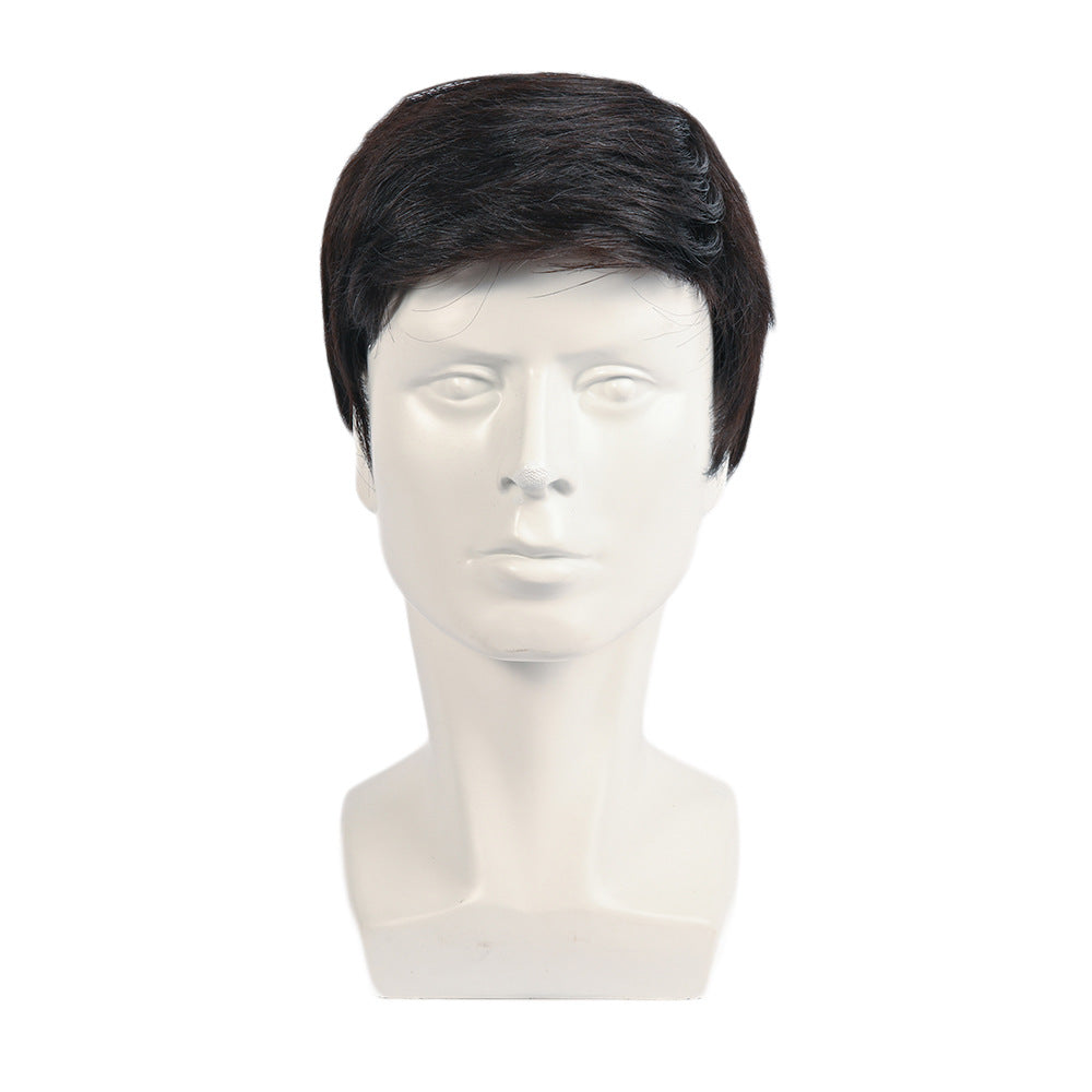 Men's Jisheng Cover Gray Flat Short Sheath Human Natural Real Hair Wig