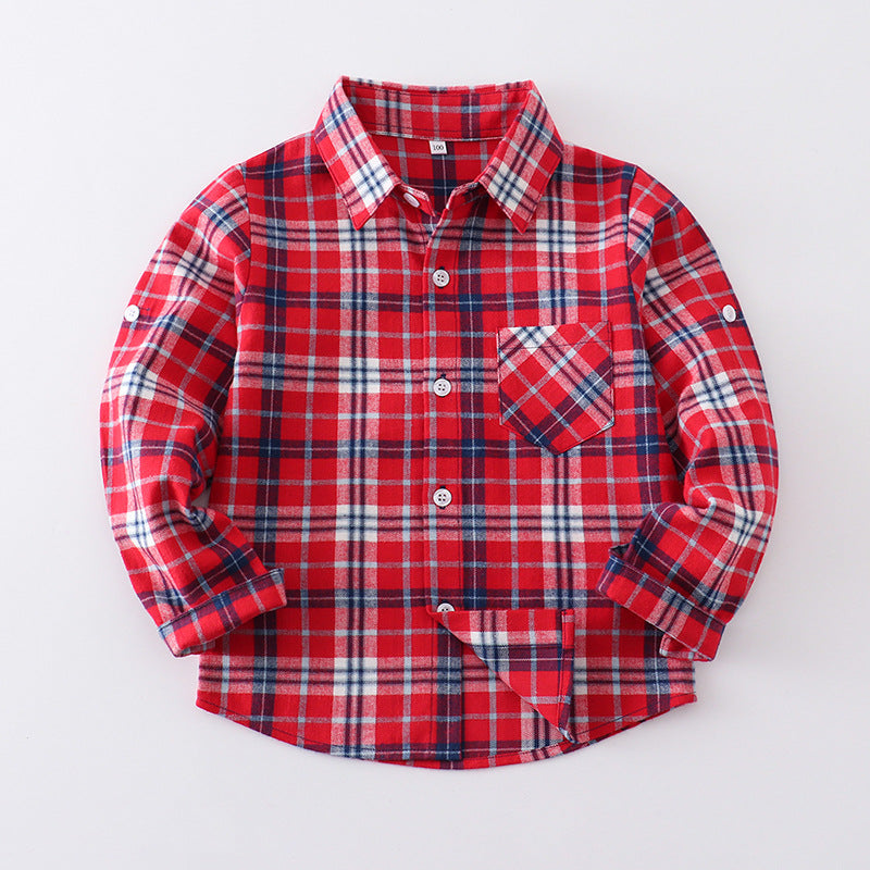 Children's Long-sleeved Plaid Korean Casual Cotton Trendy Western Children's Shirt