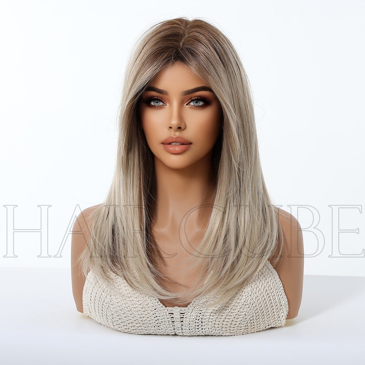 Mid-length Gradient Dyed Bangs Fiber Headgear Wig Short Straight Hair