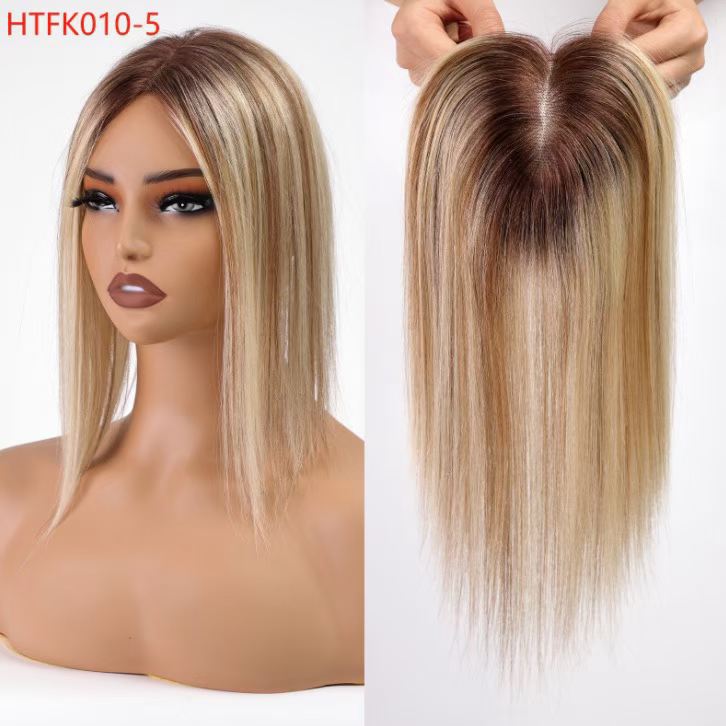 Women's Set One-piece Light Breathable Real Human Hair Gradient Gold Piece Wig