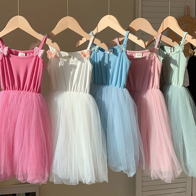 Camisole Butterfly Beach Princess Candy Color Fluffy Children's Dress
