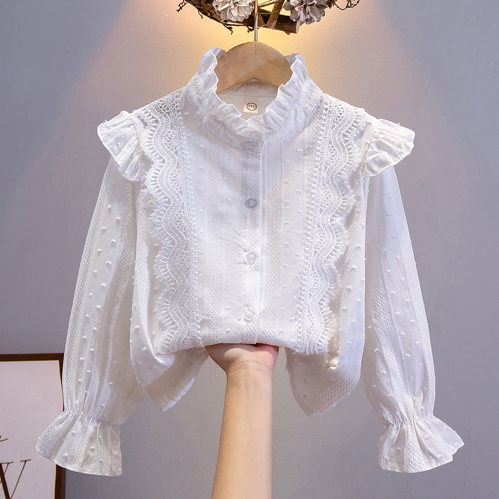 Children's Long Sleeve White Western Style Lace Children's Shirt