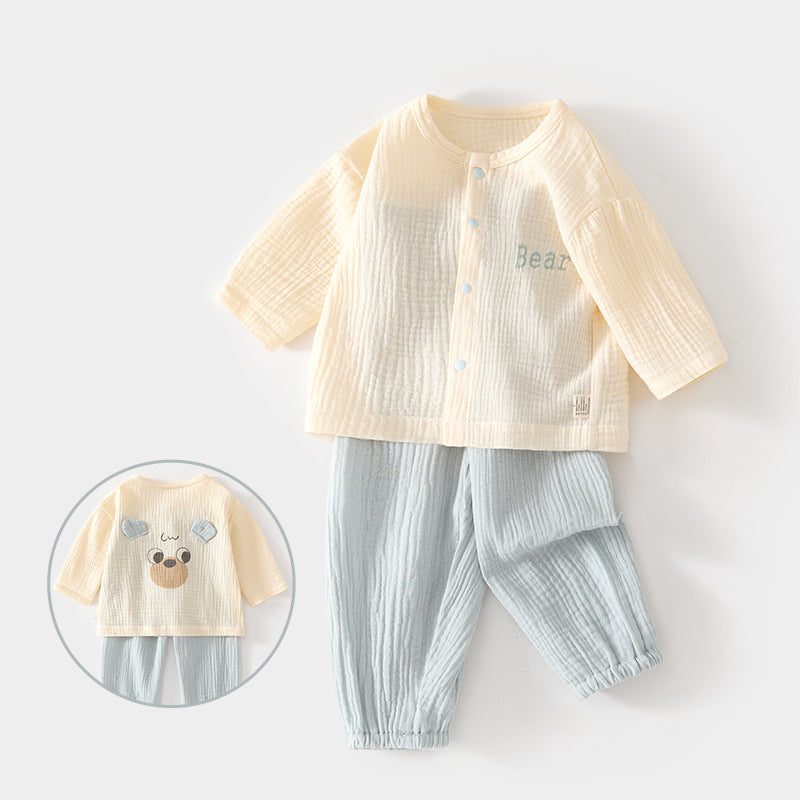 Pajama Sets Long Sleeve Double Pure Top Pants Summer Air Children's Suit