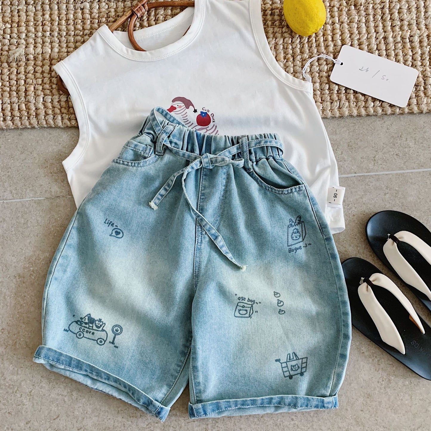 Children's Jeans Summer Thin Printed Cropped Trousers Children's Pants