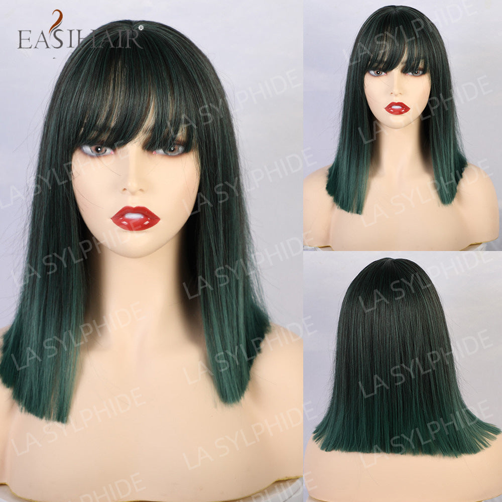 Synthetic Bob With Bang Brown Hair Long Straight Wig