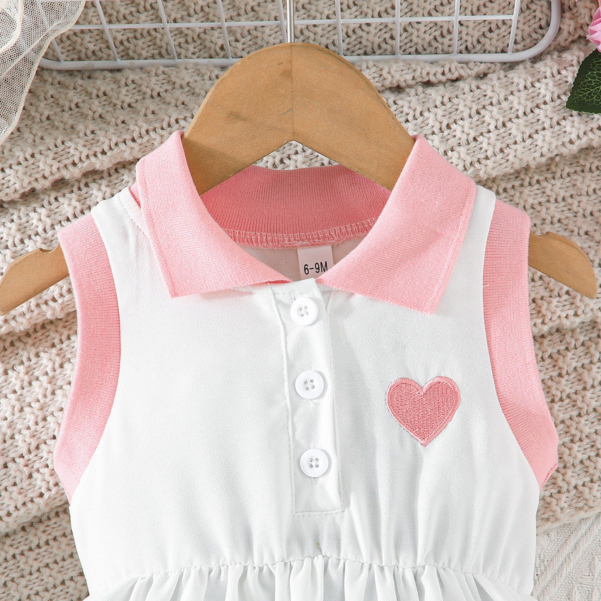 Summer Love Embroidered Lapel Sleeveless Waist Children's Dress