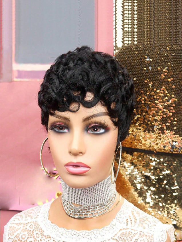Women's African Roll Synthetic Wigs Rose Net Wig Short Curly Hair